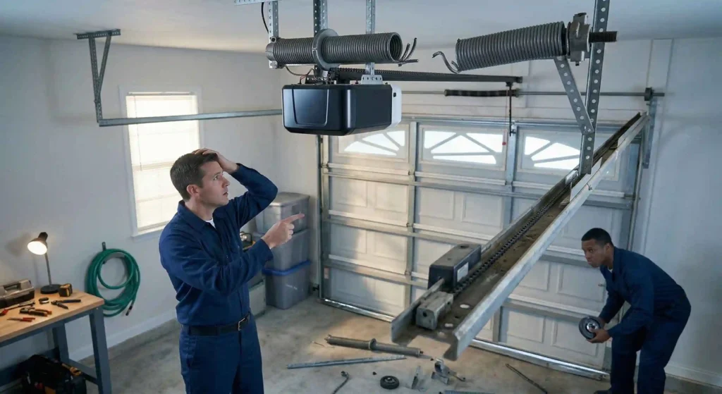 garage door partially open due to malfunction