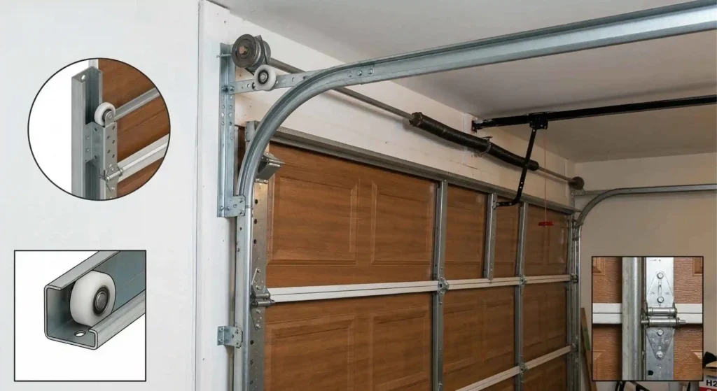 garage door track and roller system.