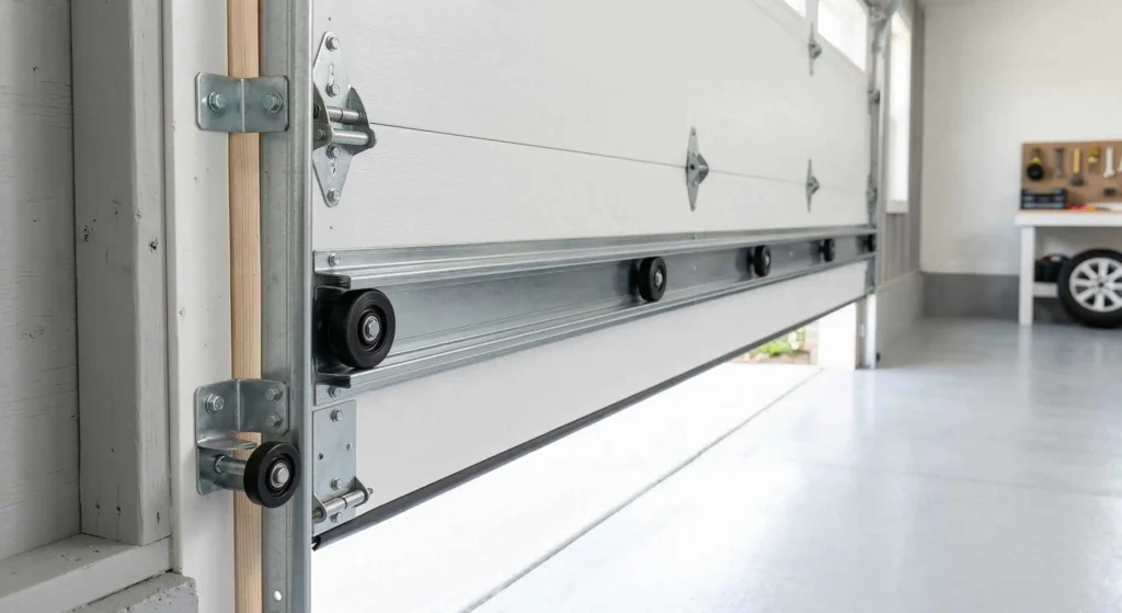 garage door tracks and rollers in clean condition