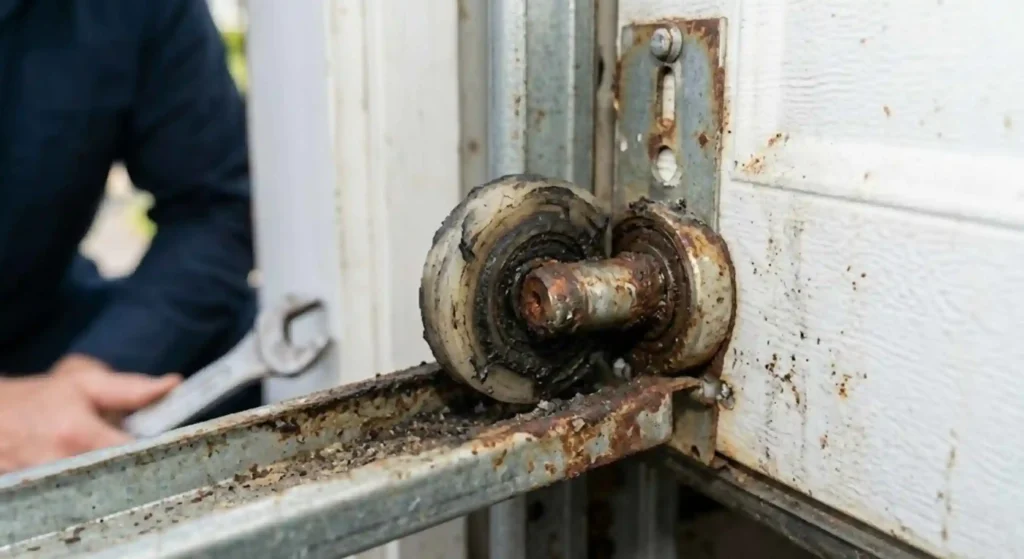 worn-out garage door rollers