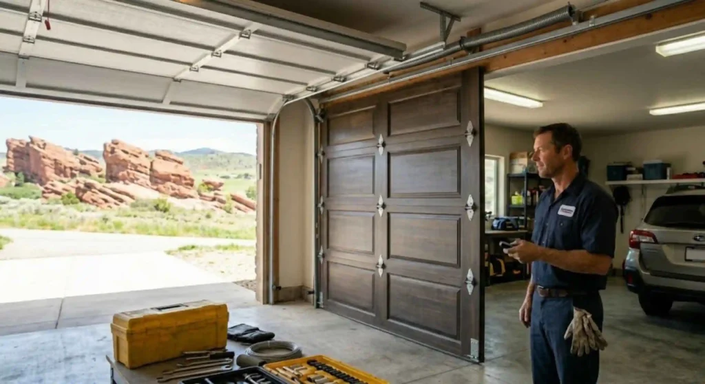 Fully repaired garage door operating safely after spring and cable repair