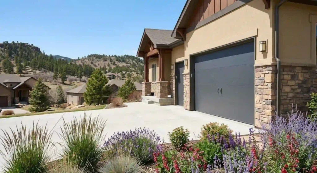Finished metal garage door enhancing curb appeal in Castle Rock