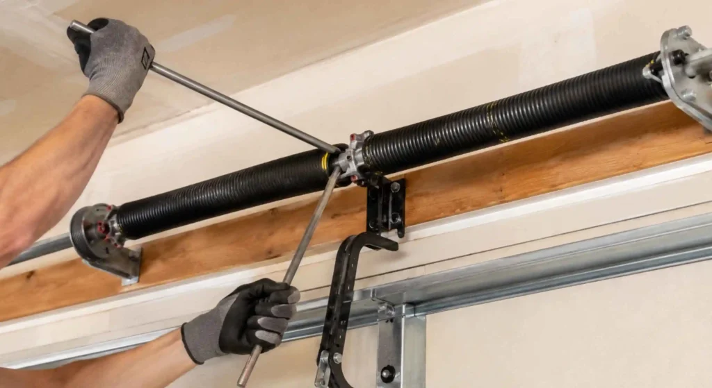 Broken torsion spring requiring professional garage door spring replacement in Parker CO